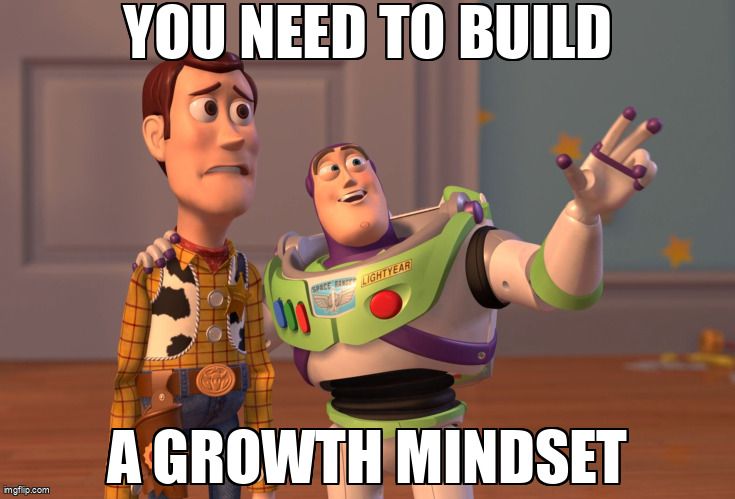 Buzz from Toy Story telling Woody to build a growth mindset