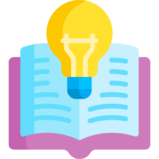 Icon of a book with a lightbulb in the middle