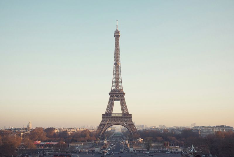 The Eiffel Tower at dawn.