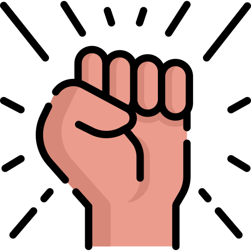 An icon of a raised fisted hand, symbolizing power and authority 