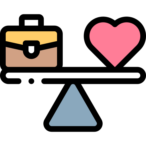 a bag and a heart on either sides of the see-saw Icon