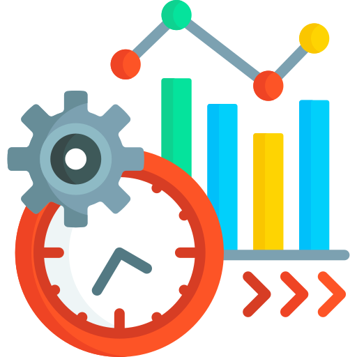 Icon of representing career skills of gear setting, clock and charts