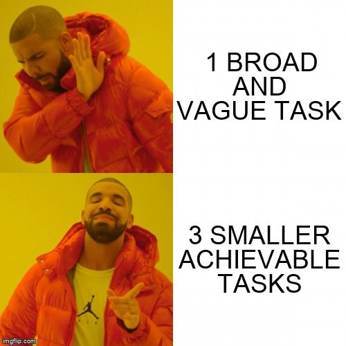 Meme of Drake liking smaller more achievable tasks