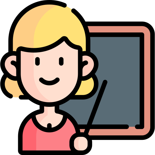 Icon of a teacher in front of a blackboard