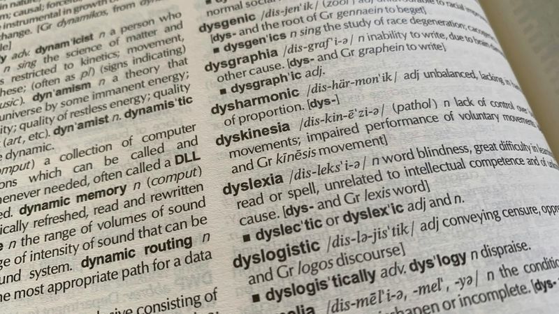 A dictionary zoomed in on the entry for dyslexia.