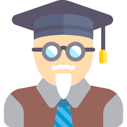 Flaticon Icon An older man in a suit and vest wearing glasses and a graduation cap. 
