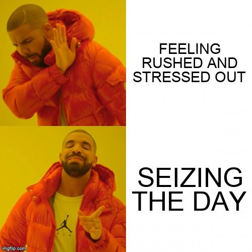 Drake disapproves of 'feeling rushed and stressed out' but approves of 'seizingseize the day'