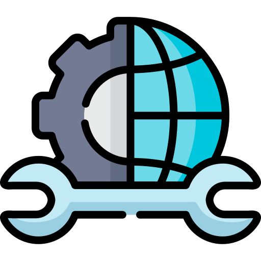 Icon of gear, wrench, and earth symbol