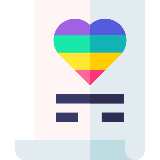 An icon of a document with a rainbow-colored heart.