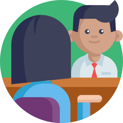 Icon illustrating male interviewing a female