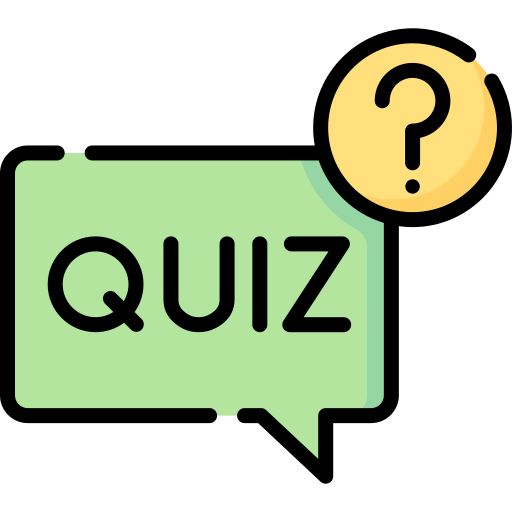 Quiz in a green speech bubble with a yellow question mark on the right hand side