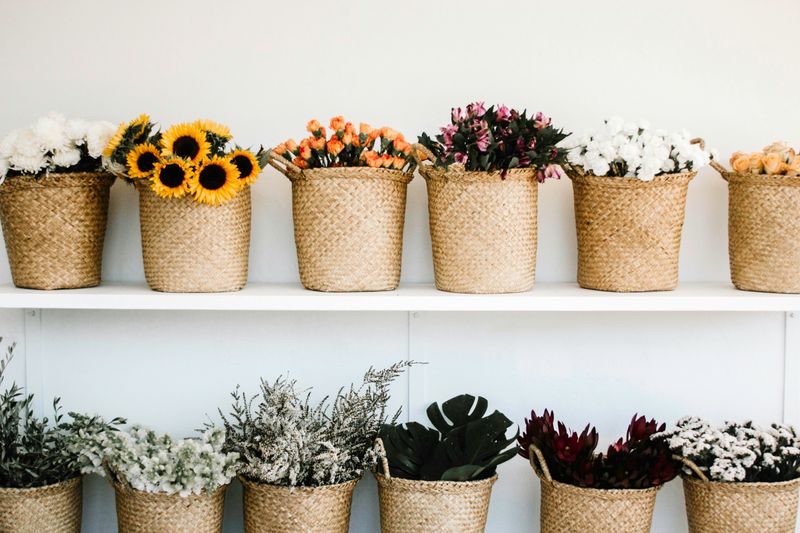 Flowers in mesh pots