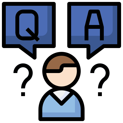 A person with the letter 'Q' for 'Question' and the letter 'A' for 'Answer' on their head.