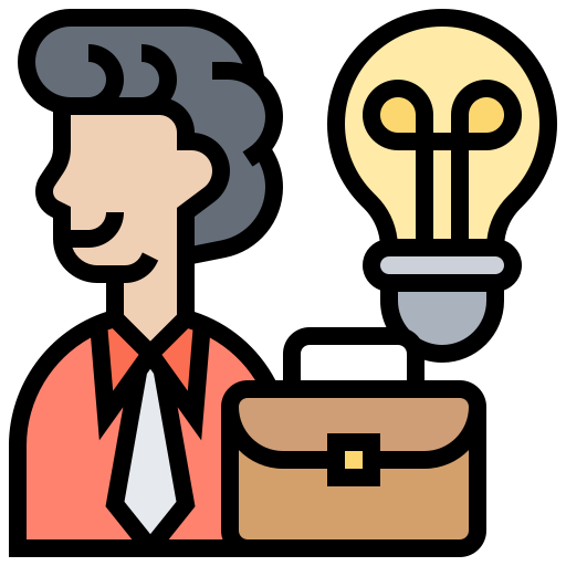 Icon of a business man with a lightbulb and briefcase