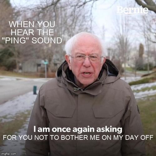 Bernie Sanders saying, 'I am once again asking for you not to bother me on my day off.'