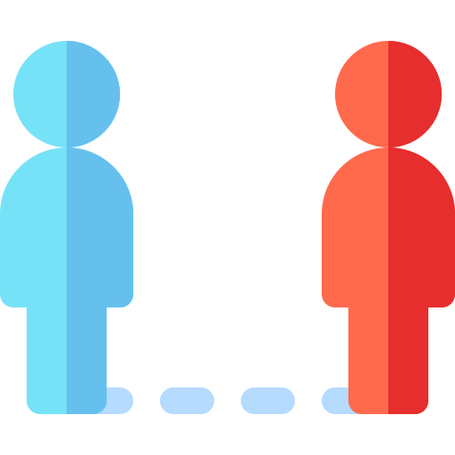 Icon: Two silhouettes of people with a dashed line between them