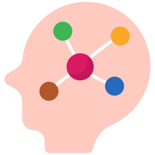 A head icon with a connected pattern inside of it.