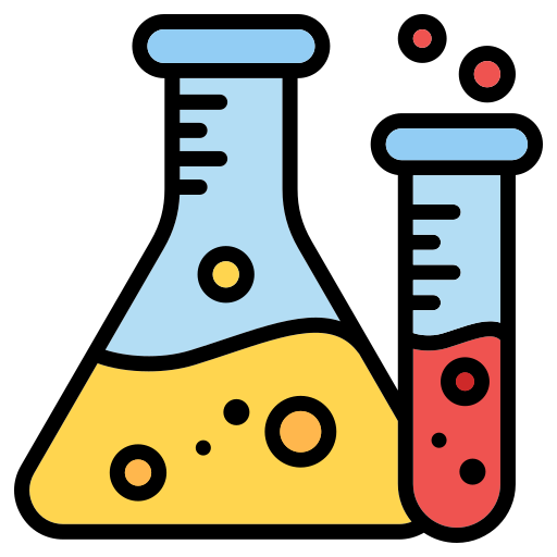 Icon of two beakers with a bubbling substance inside.