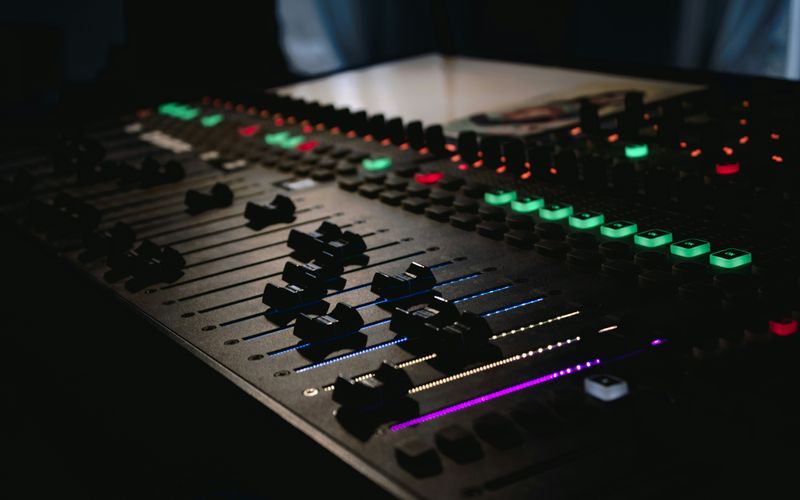 A soundboard in a studio.