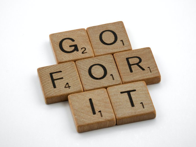 Scrabble wood blocks that spell 'go for it'