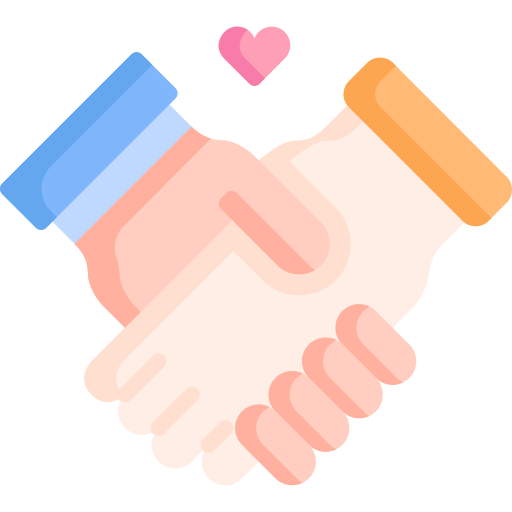 Icon of a handshake with a heart in between it