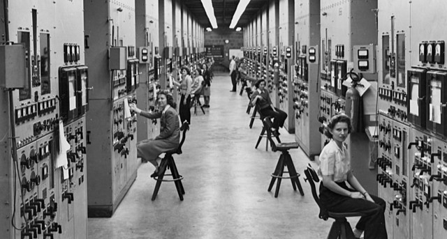 Female staff known as 'The Calutron Girls' attend to their work stations at Oak Ridge Engineering Works..