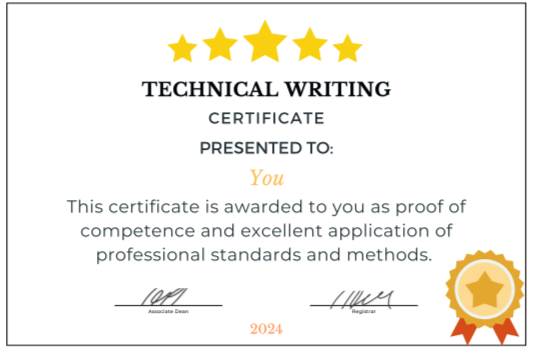 A sample of a technical writing certificate .