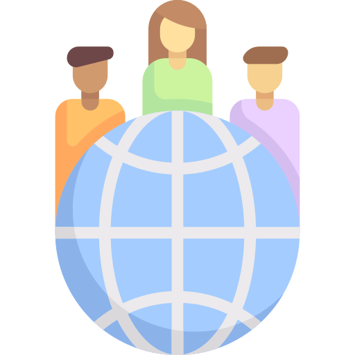 Icon of three people behind a blue globe