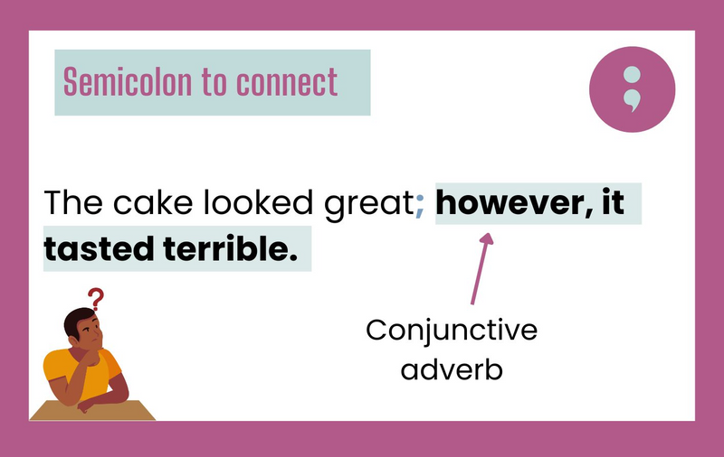 An example of a semicolon used to connect two clauses (audio description below).