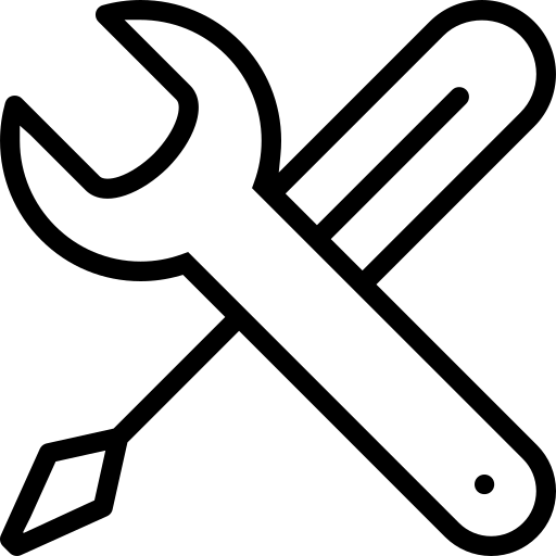 Black and white wrench and screwdriver overlapping