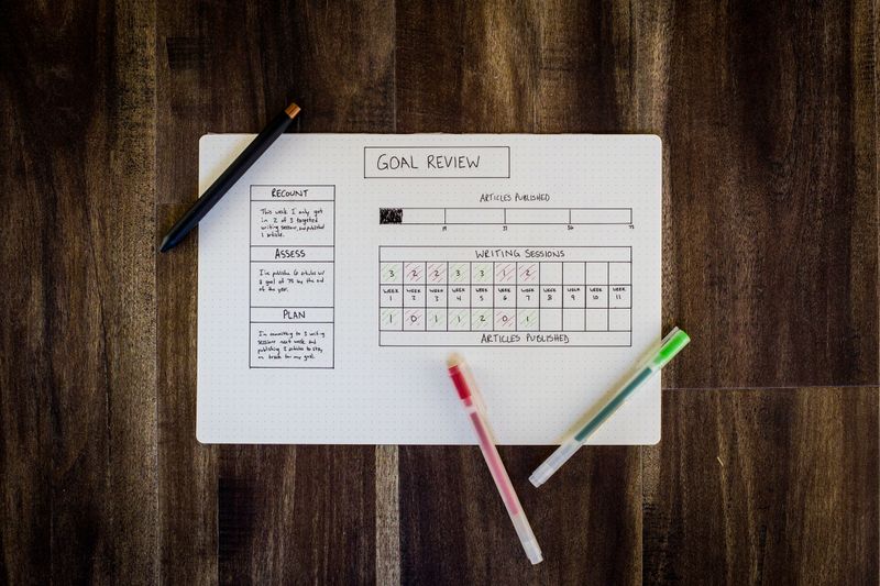 A goal review sheet with timeline.