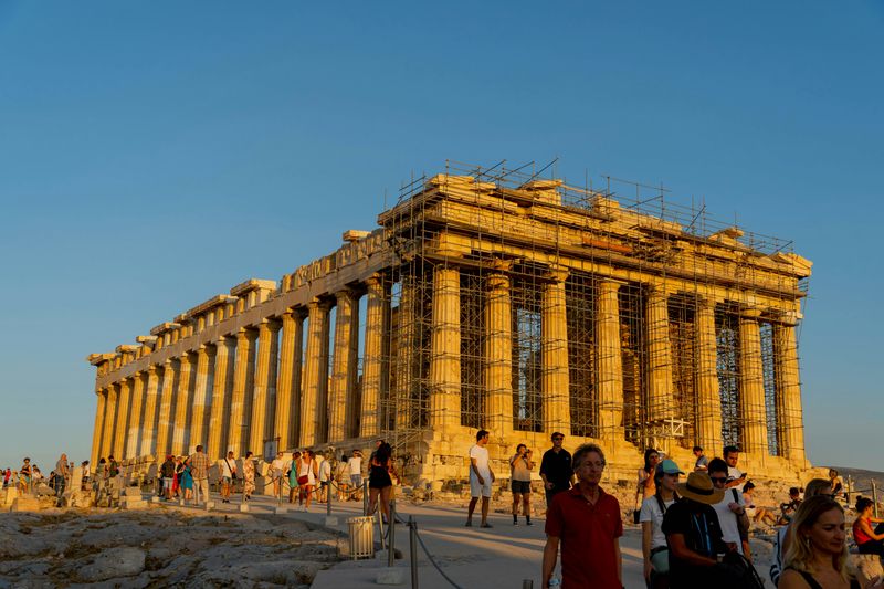 The Parthenon under reconstruction in modern times.