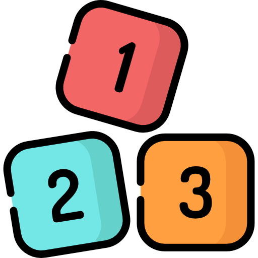 A group of colorful blocks labeled 1, 2, and 3.
