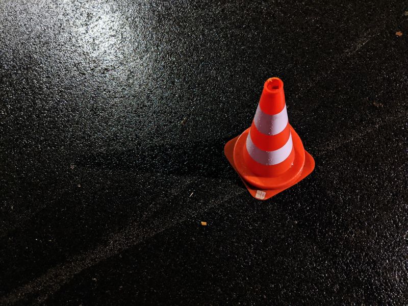 A safety cone in the road