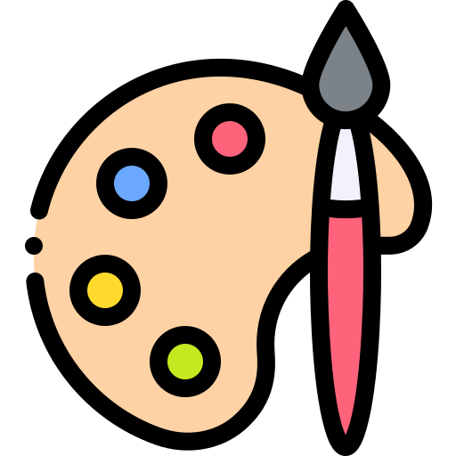 An icon of a paint palette with different colours and a paintbrush.