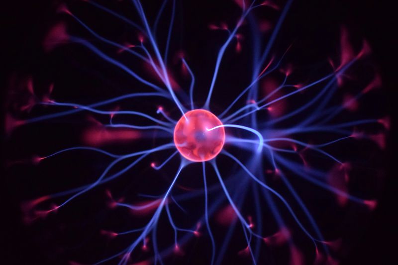 A neuron with electrical activity flowing through it. 