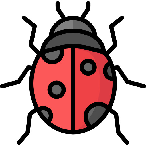 Icon of a ladybug; red with black spots.