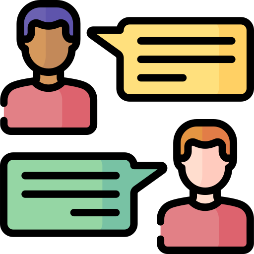 Two men with speech bubbles icon