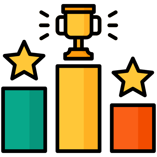 Icon of three colored pedestals, two with stars above them, and the one in the middle with a trophy above.