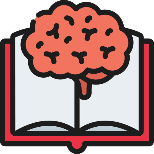 An icon of a brain on an open book. 