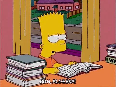 Bart Simpson saying 'Ooh, Algebra!' while looking through a book.