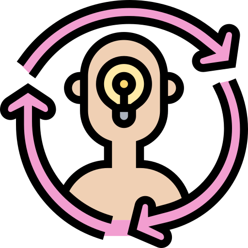 A head icon with a cycle of arrows around it.