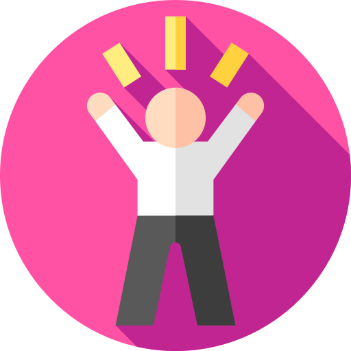 Icon of a man in business attire with his hands in the air in a confident pose