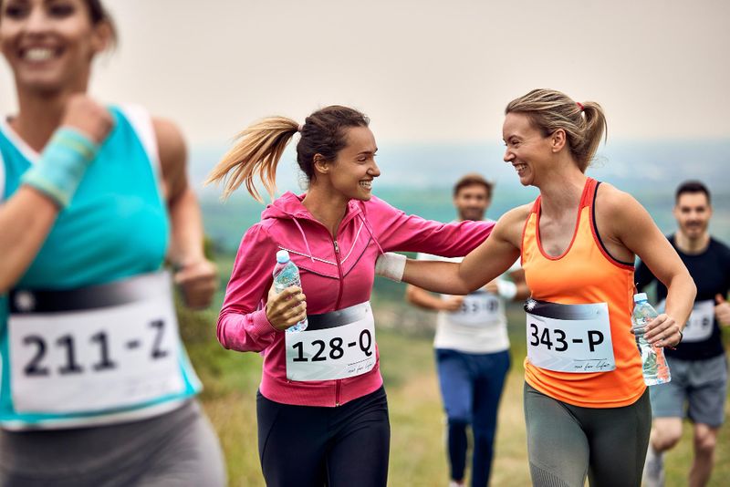 Happy women during their first marathon training