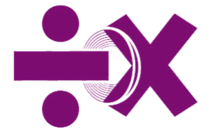 A division and multiplication symbol with a swirl between them.