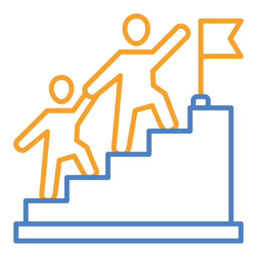 Icon: A person leading another person upstairs to a flag at the top