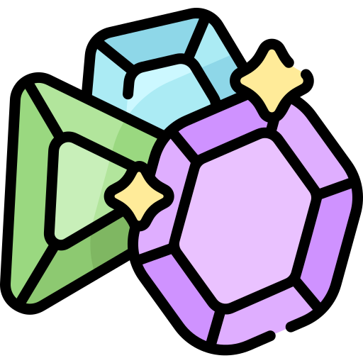 Icon with 3 different gem shapes: triangle, hexagon, and cube.