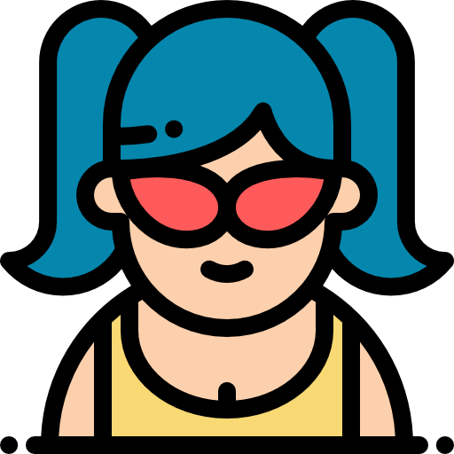 Icon of a woman with blue hair and sunglasses