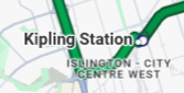 A map showing a train to bus transfer point at Kipling station.