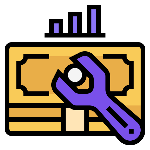 Icon of a credit card with a wrench adjusting